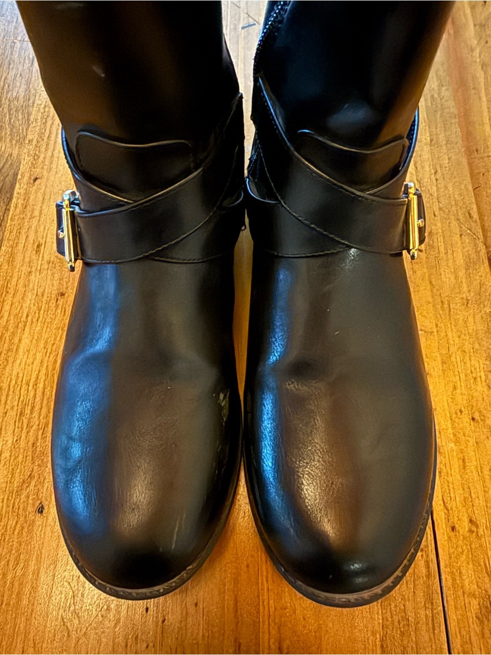 Michael Kors Black Tall Riding Boots Size 4 Gold MK Buckle